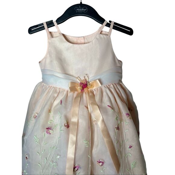 Bonnie Jean Flower Girl Dress Size 2T Peach Floral Organza Embroidered Toddler - Picture 4 of 12